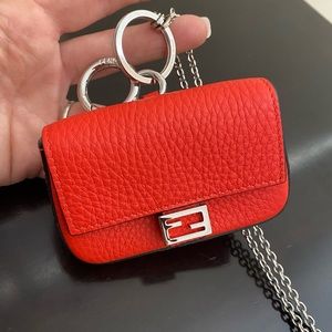 Fendi red leather nano baguette